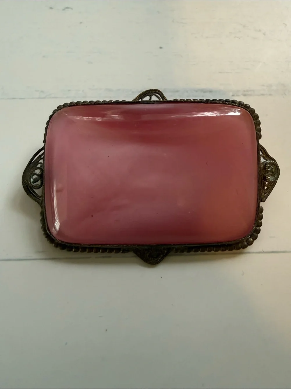 Antique Pink Glass Cabochon Brooch